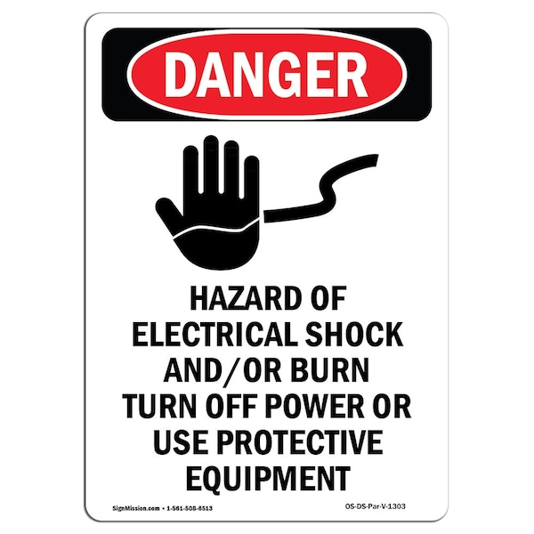 Safety Sign, OSHA Danger, 24" Height, Hazard Of Electrical, Portrait, D-1824-V-1303